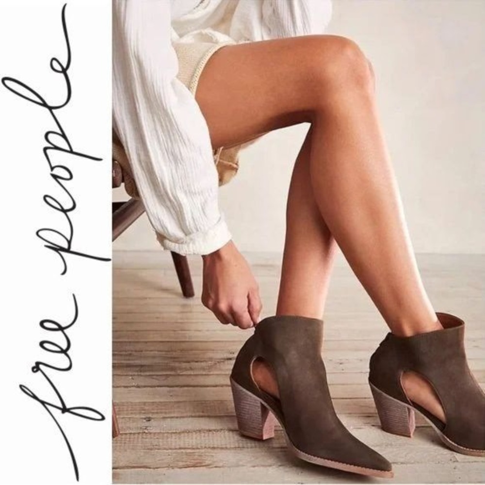 FREE PEOPLE Wilder Pointed Toe Bootie Size 10 Cut Out Army Olive NEW $214
